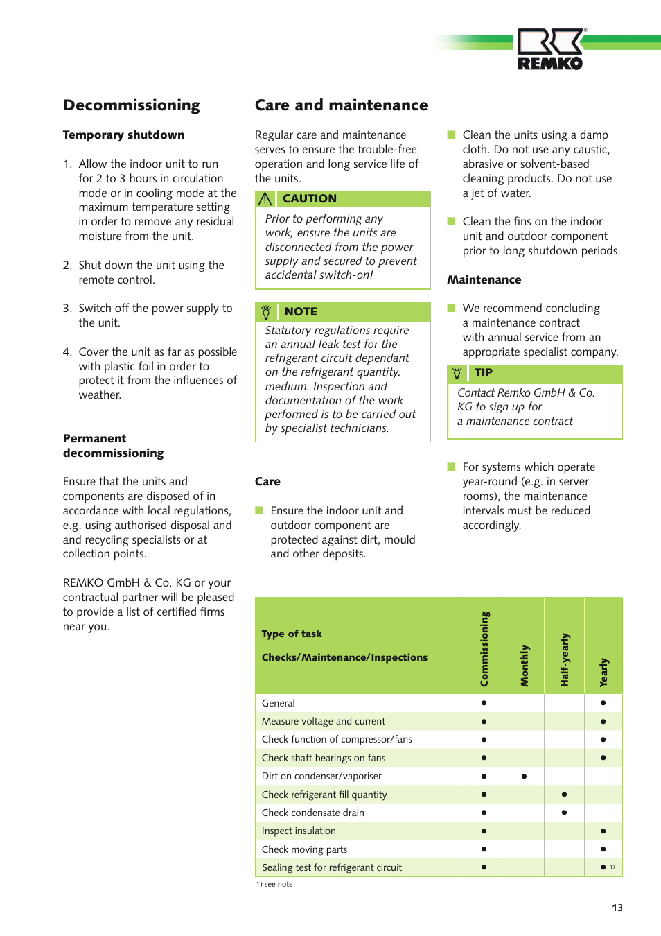 Decommissioning, Care and maintenance | REMKO RXT xxx DC User Manual | Page 13 / 56