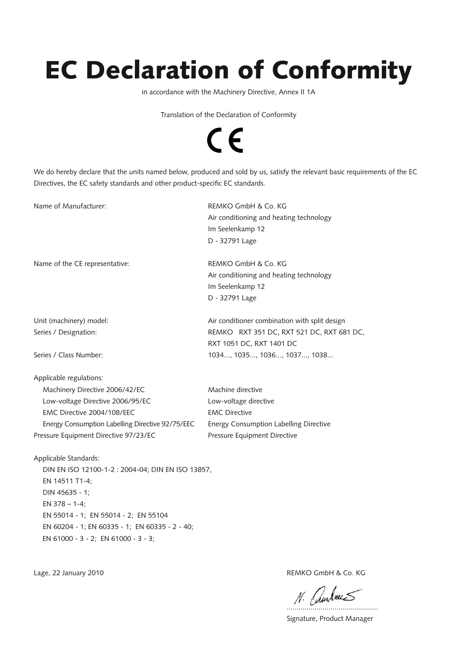 Ec declaration of conformity | REMKO RXT xxx DC User Manual | Page 54 / 56