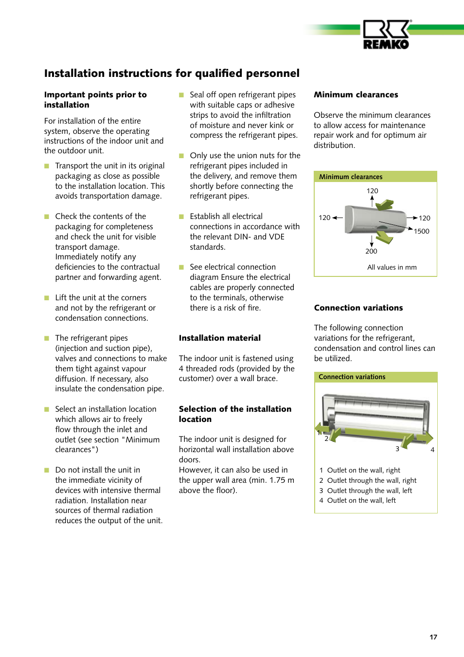 Installation instructions for qualified personnel | REMKO RXW 261 User Manual | Page 17 / 24