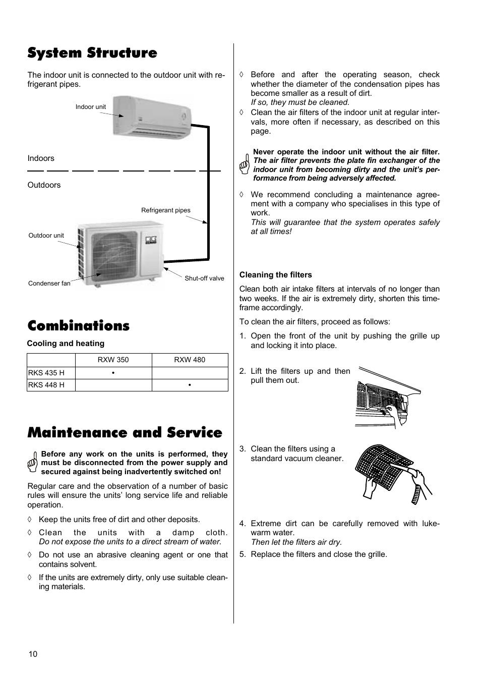 Maintenance and service, System structure, Combinations | REMKO RXW 350 User Manual | Page 10 / 20