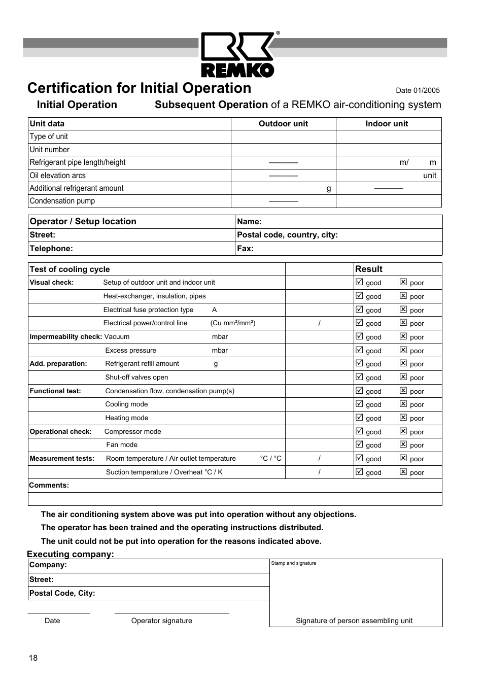 Certification for initial operation | REMKO RXW 350 User Manual | Page 18 / 20