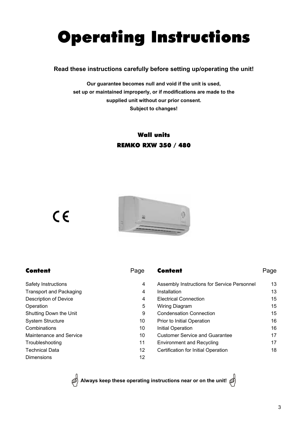 Operating instructions | REMKO RXW 350 User Manual | Page 3 / 20