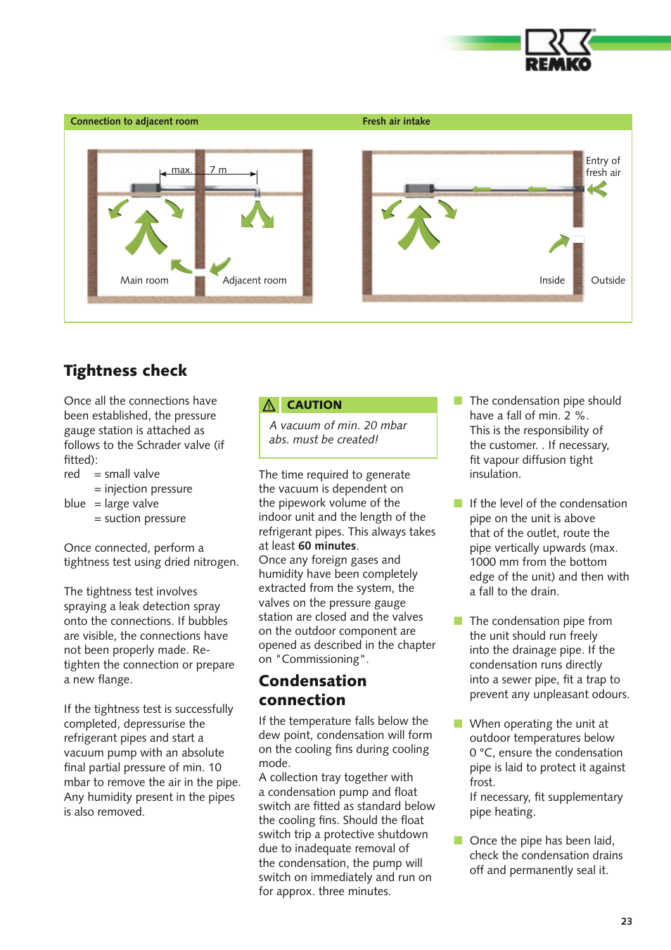 Condensation connection, Tightness check | REMKO SV 261 User Manual | Page 23 / 32