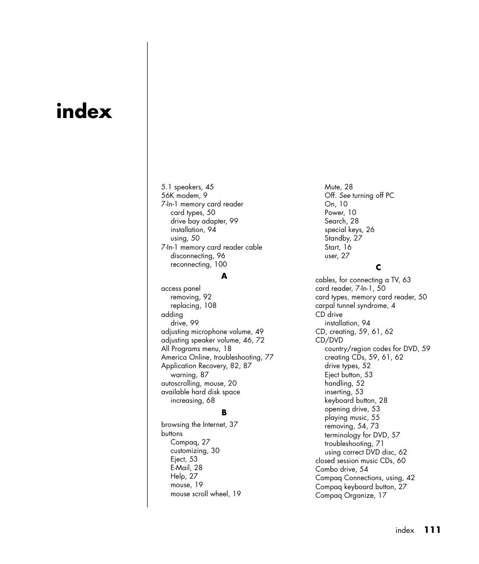 Index | Compaq TFT 8000 User Manual | Page 118 / 123