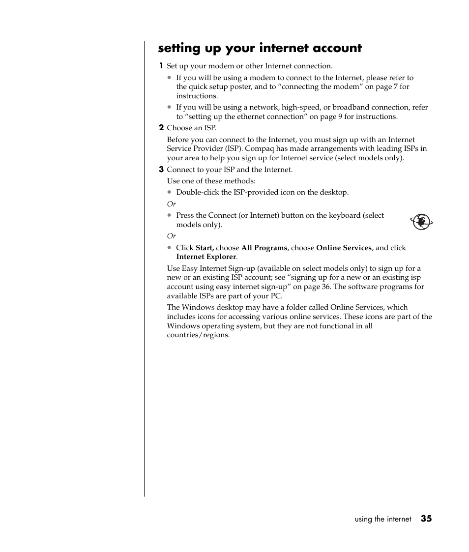 Setting up your internet account | Compaq TFT 8000 User Manual | Page 42 / 123