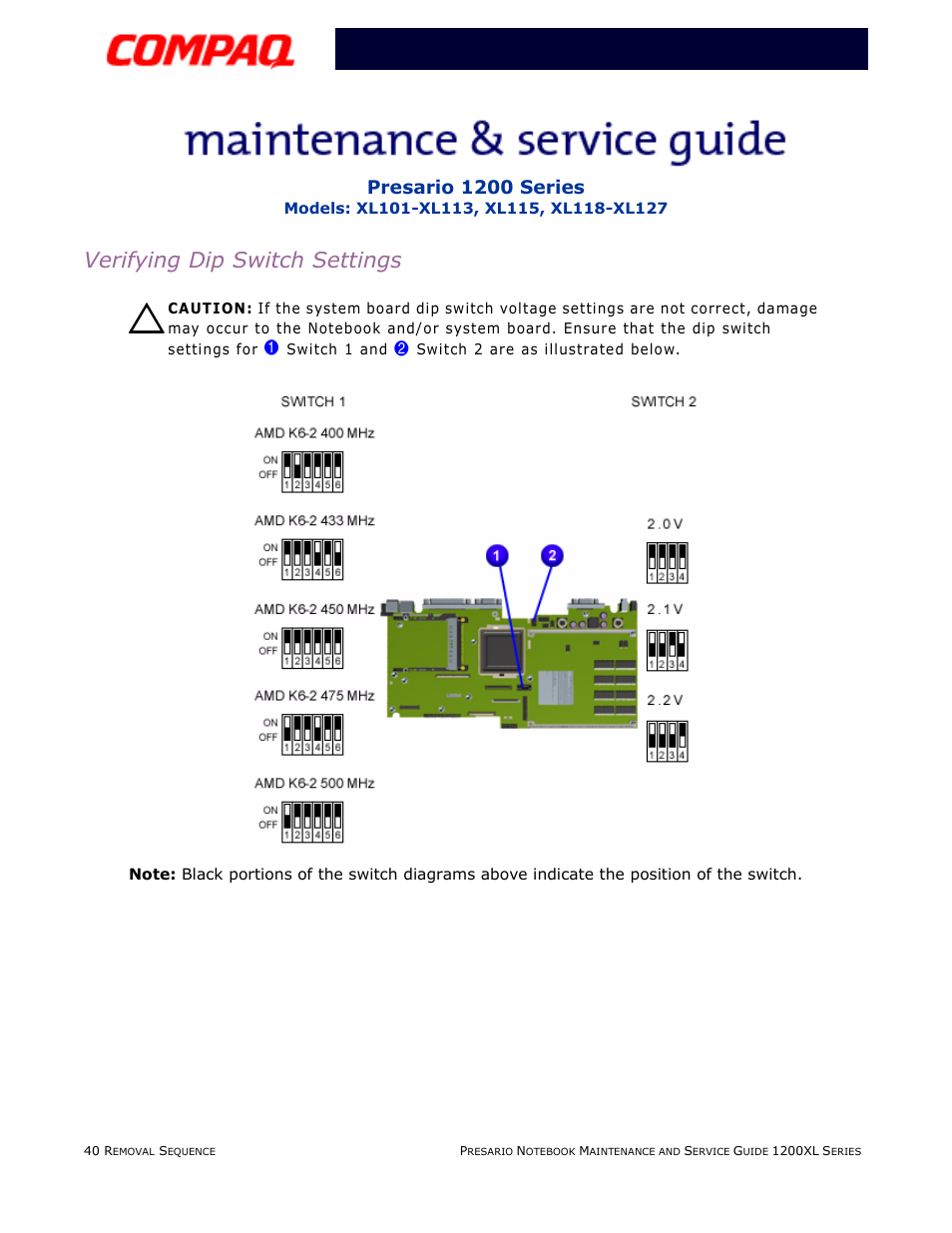 Verifying dip switch settings | Compaq XL118-XL127 User Manual | Page 120 / 132