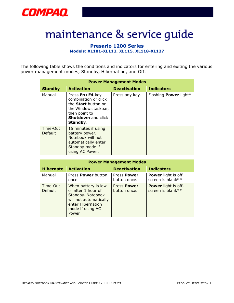 Presario 1200 series | Compaq XL118-XL127 User Manual | Page 21 / 132