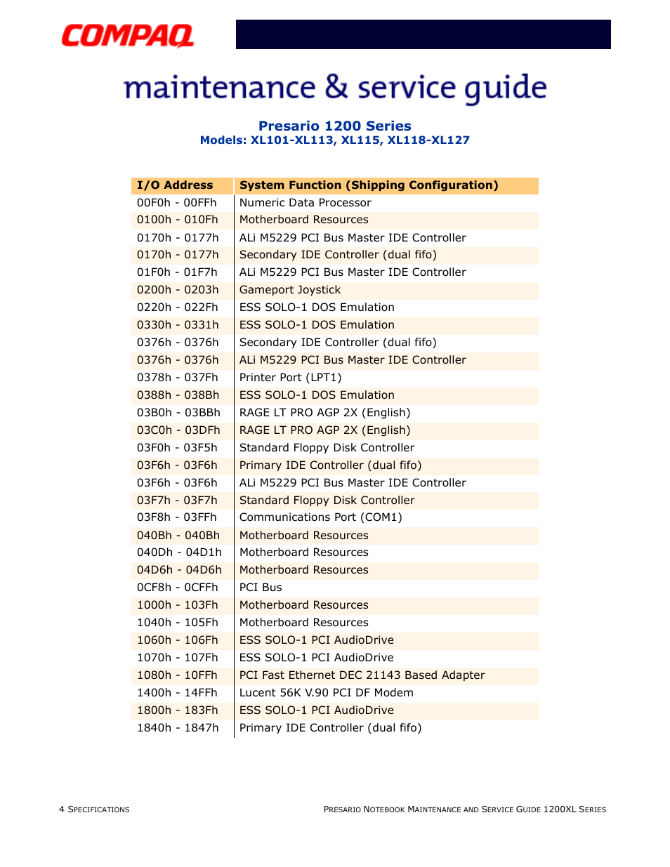 Presario 1200 series | Compaq XL118-XL127 User Manual | Page 28 / 132