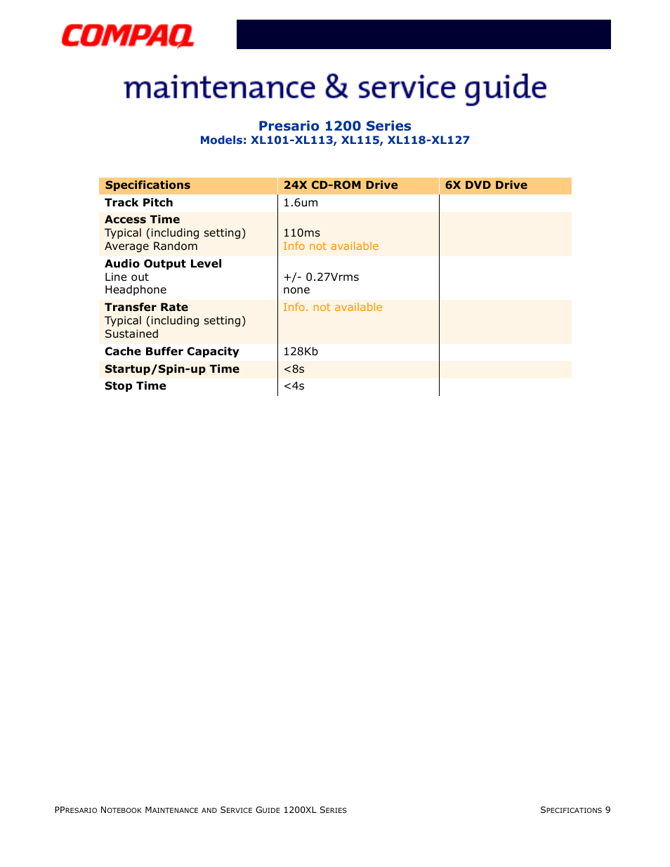 Presario 1200 series | Compaq XL118-XL127 User Manual | Page 33 / 132