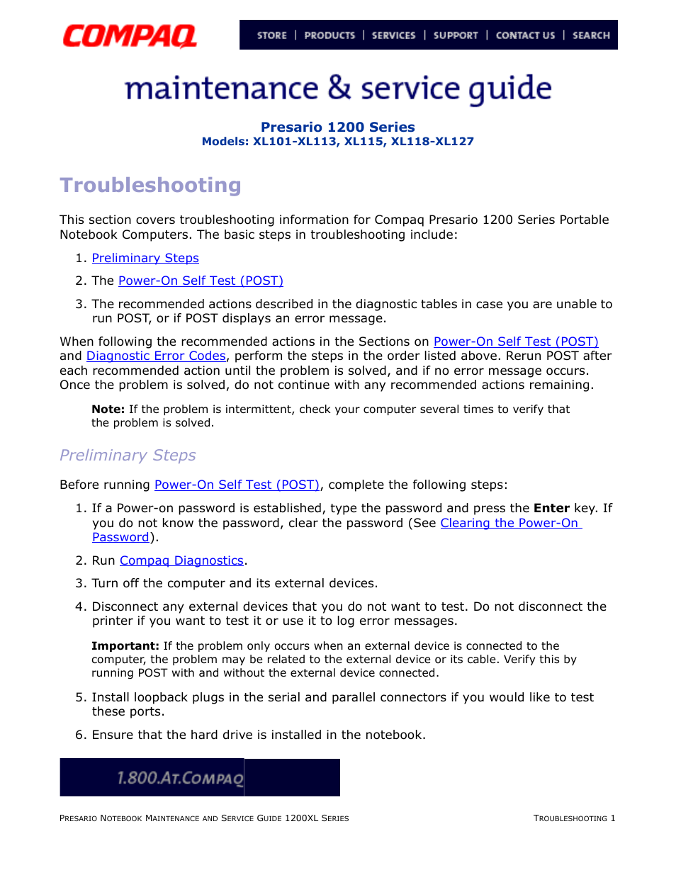 Troubleshooting, Preliminary steps | Compaq XL118-XL127 User Manual | Page 43 / 132