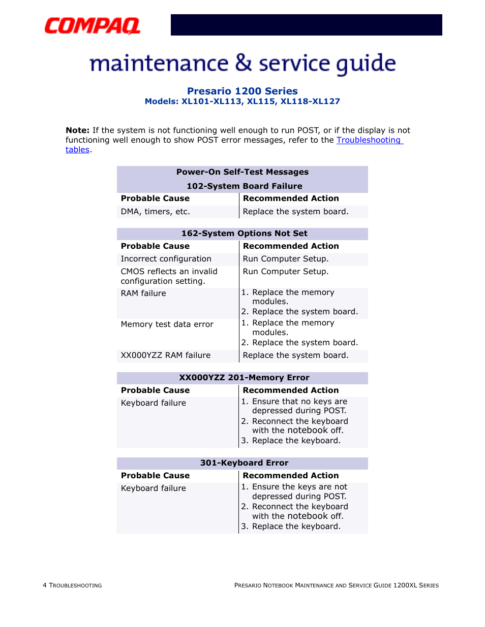 Presario 1200 series | Compaq XL118-XL127 User Manual | Page 46 / 132