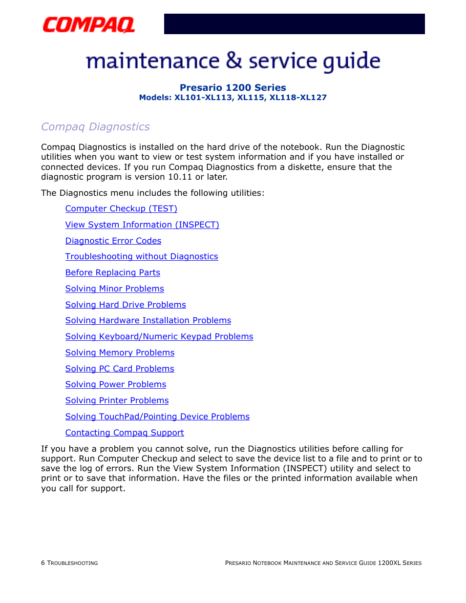 Compaq diagnostics | Compaq XL118-XL127 User Manual | Page 48 / 132