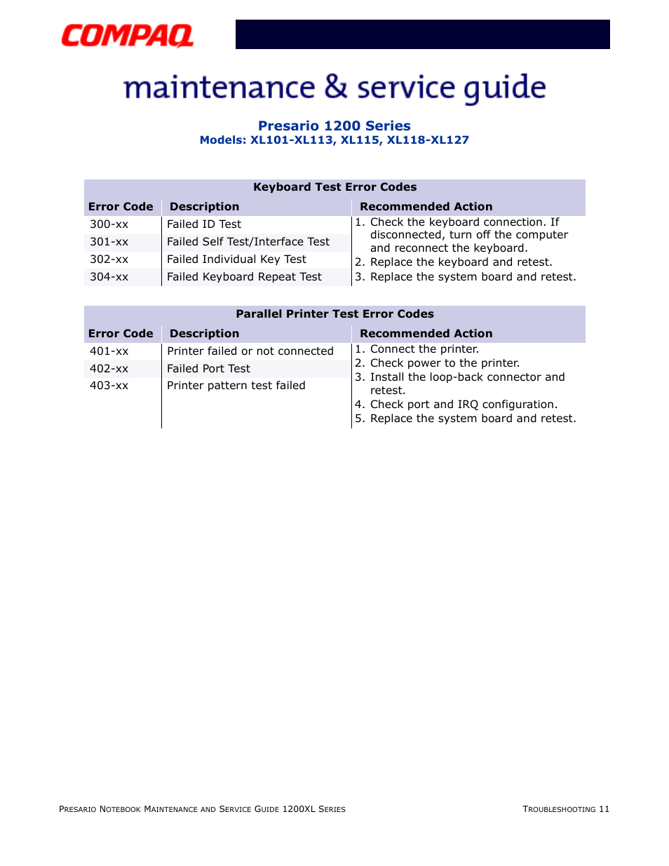 Pg 11, Presario 1200 series | Compaq XL118-XL127 User Manual | Page 53 / 132