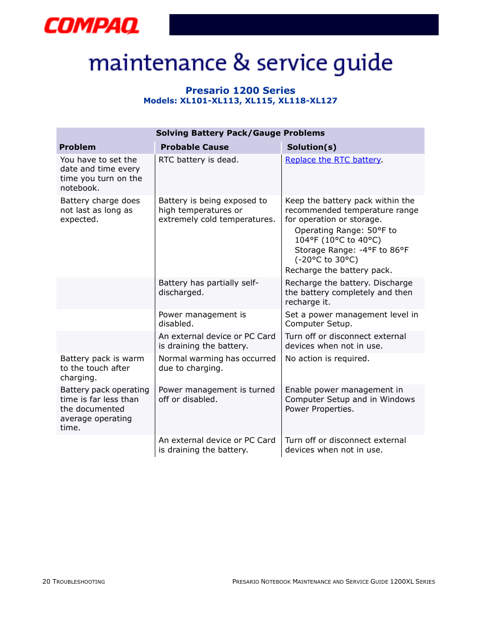 Presario 1200 series | Compaq XL118-XL127 User Manual | Page 62 / 132