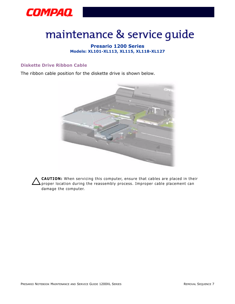 Diskette drive ribbon cable | Compaq XL118-XL127 User Manual | Page 87 / 132