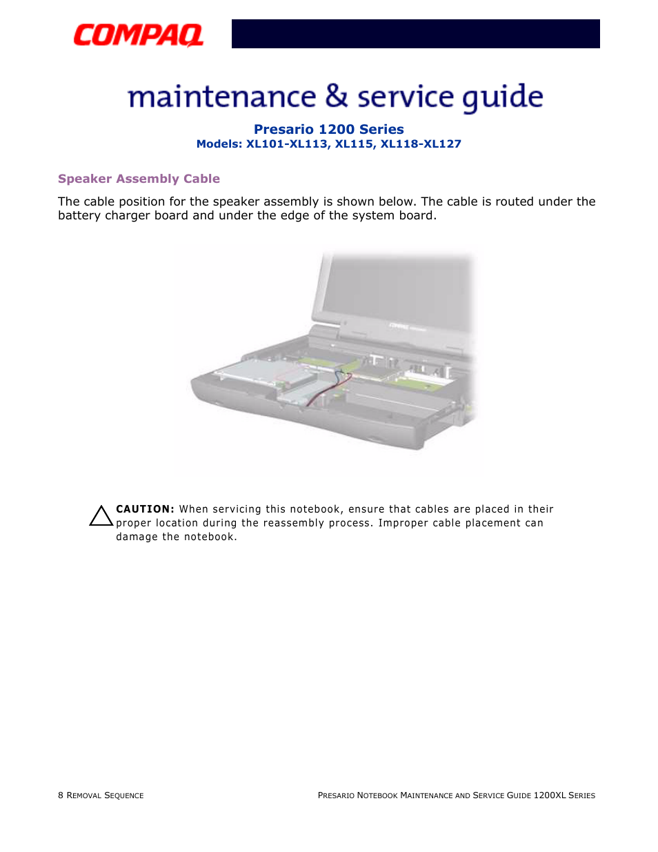 Speaker assembly cable | Compaq XL118-XL127 User Manual | Page 88 / 132