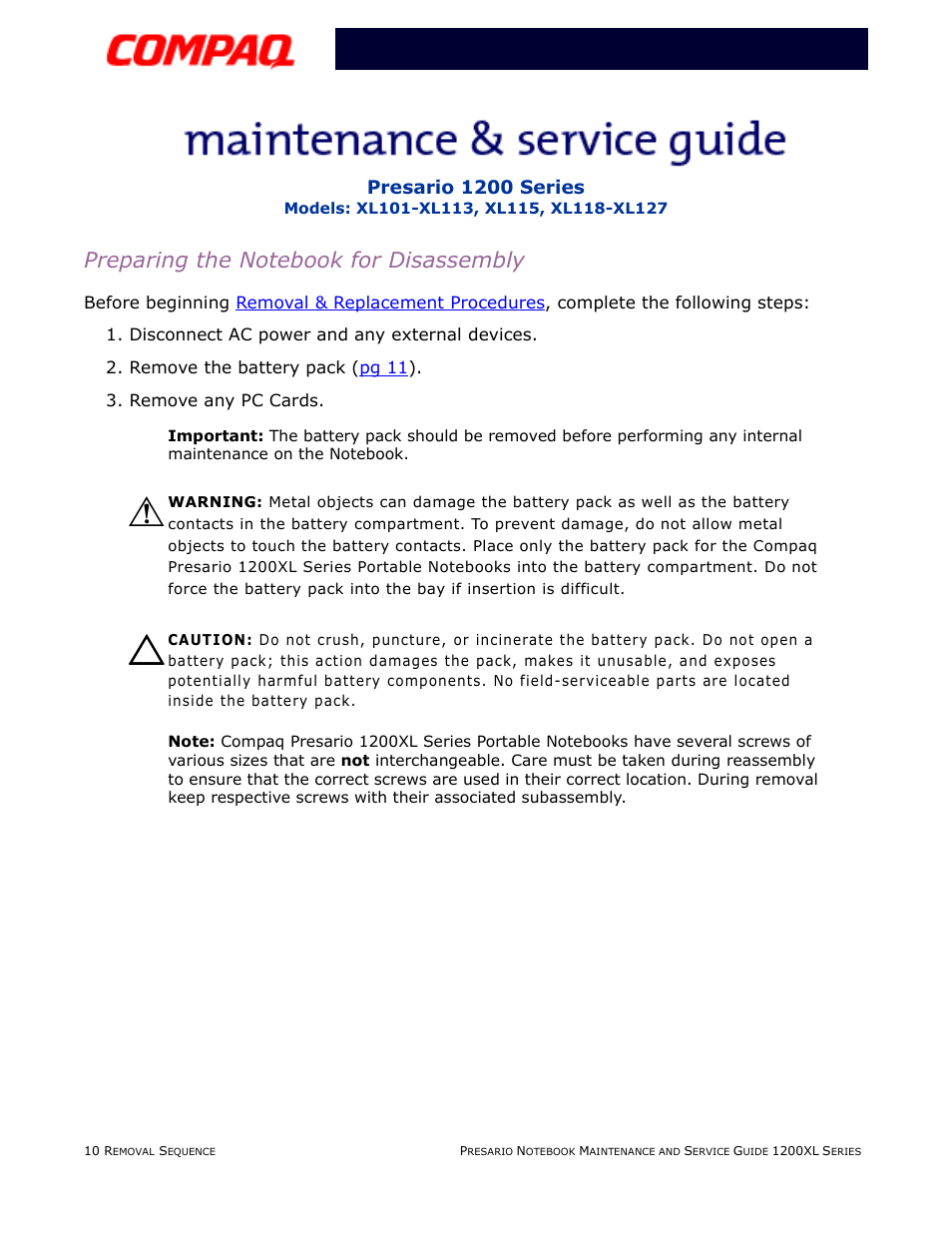 Preparing the notebook for disassembly | Compaq XL118-XL127 User Manual | Page 90 / 132
