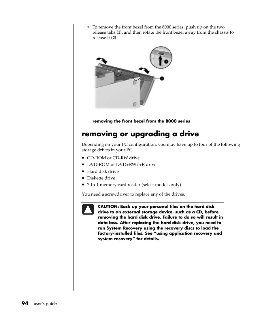 Removing or upgrading a drive | Compaq S0000 / 8000 User Manual | Page 101 / 123