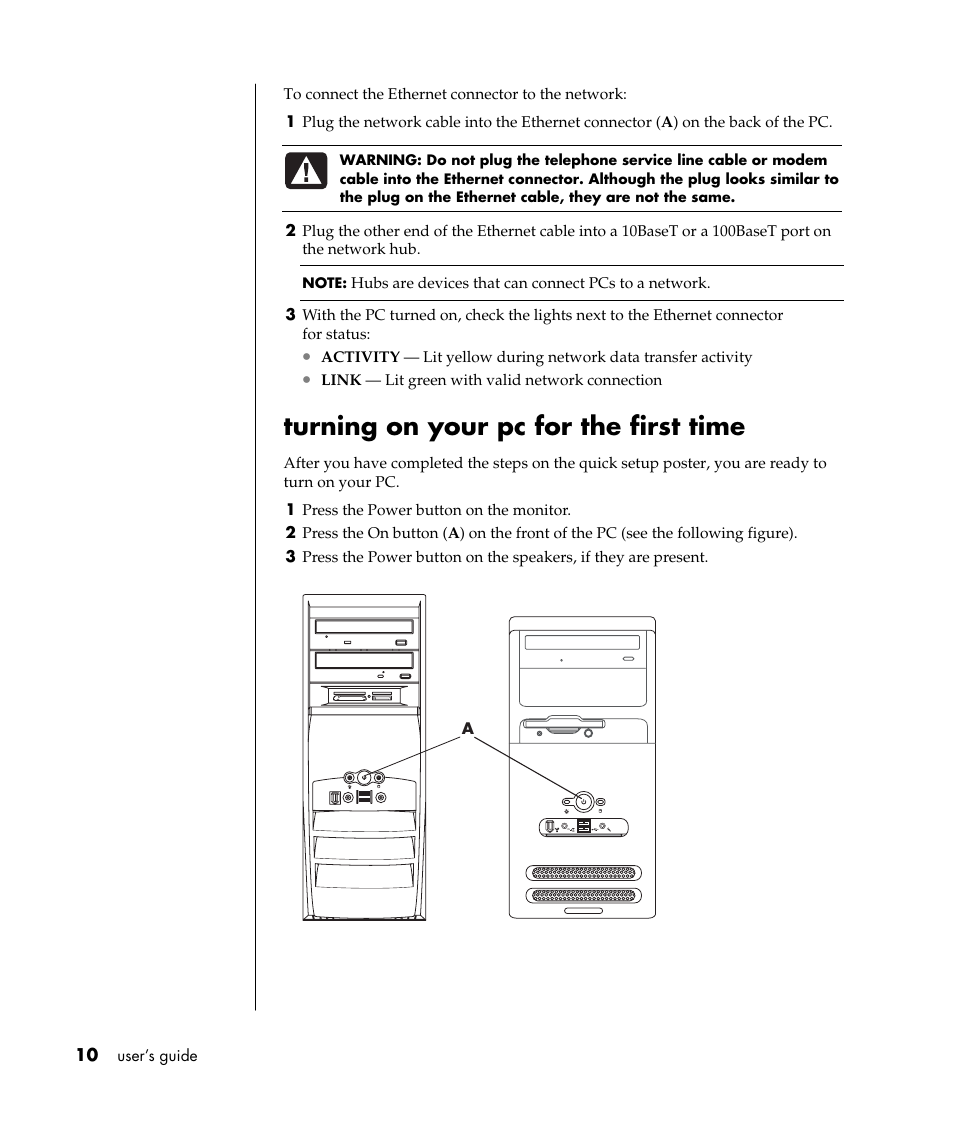 Turning on your pc for the first time | Compaq S0000 / 8000 User Manual | Page 17 / 123