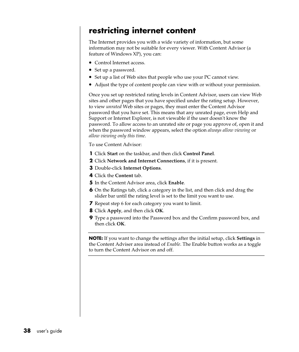 Restricting internet content | Compaq S0000 / 8000 User Manual | Page 45 / 123