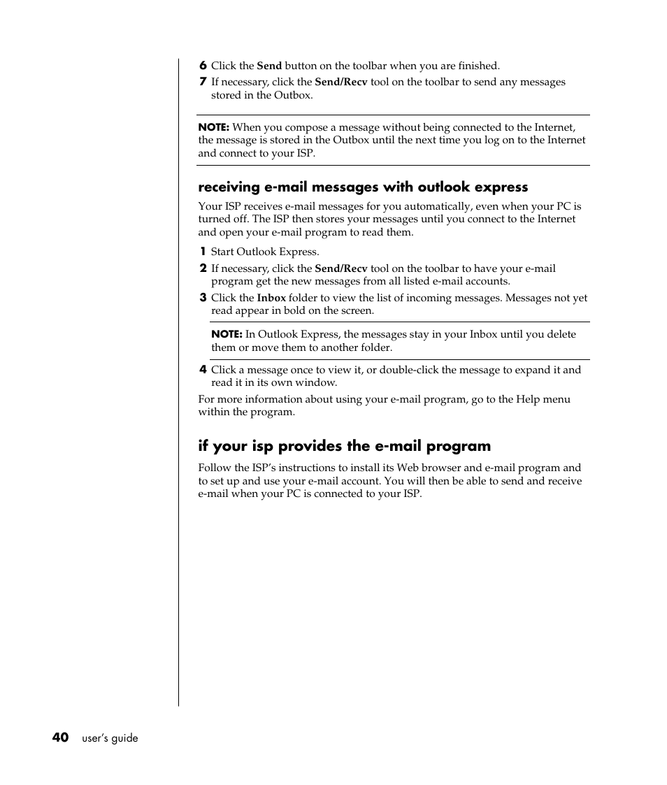 If your isp provides the e-mail program | Compaq S0000 / 8000 User Manual | Page 47 / 123