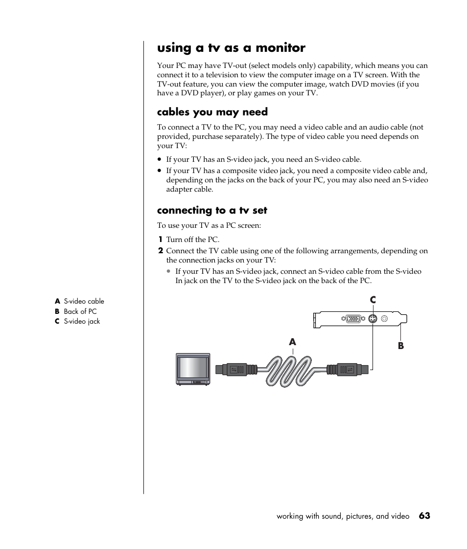 Using a tv as a monitor | Compaq S0000 / 8000 User Manual | Page 70 / 123