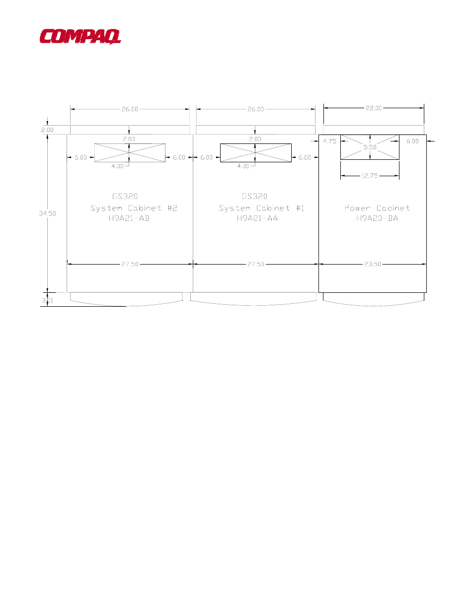 Compaq alphaserver gs320, 1 compaq alphaserver gs320, Figure 15 compaq alphaserver gs320 foot print | Compaq ALPHA GS320 User Manual | Page 22 / 29