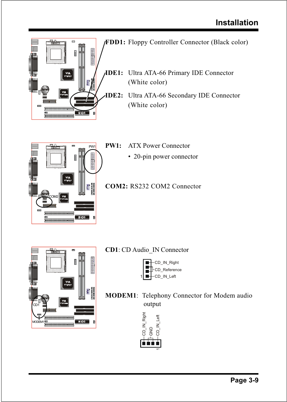 Installation, Modem1: telephony connector for modem audio output | Compaq 60002MC10 User Manual | Page 19 / 66