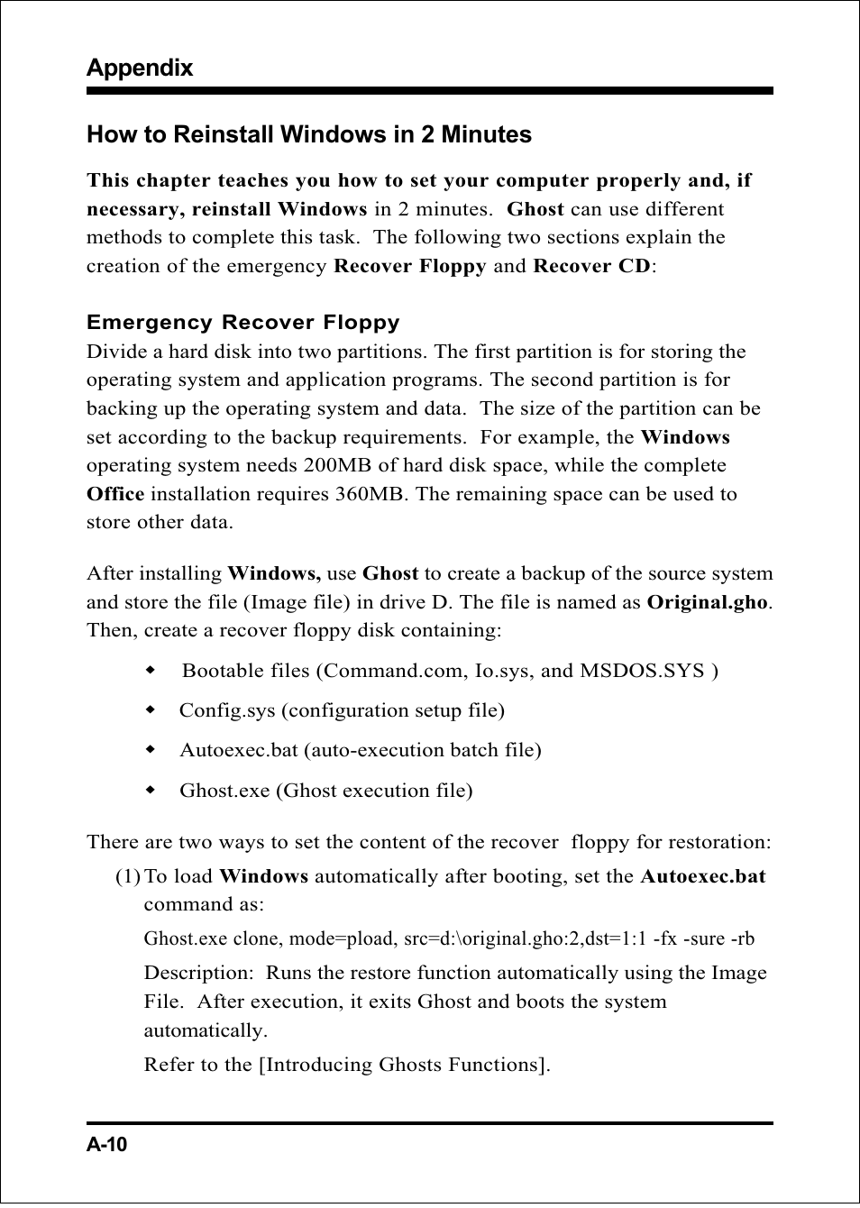 Appendix, How to reinstall windows in 2 minutes | Compaq 60002MC10 User Manual | Page 57 / 66