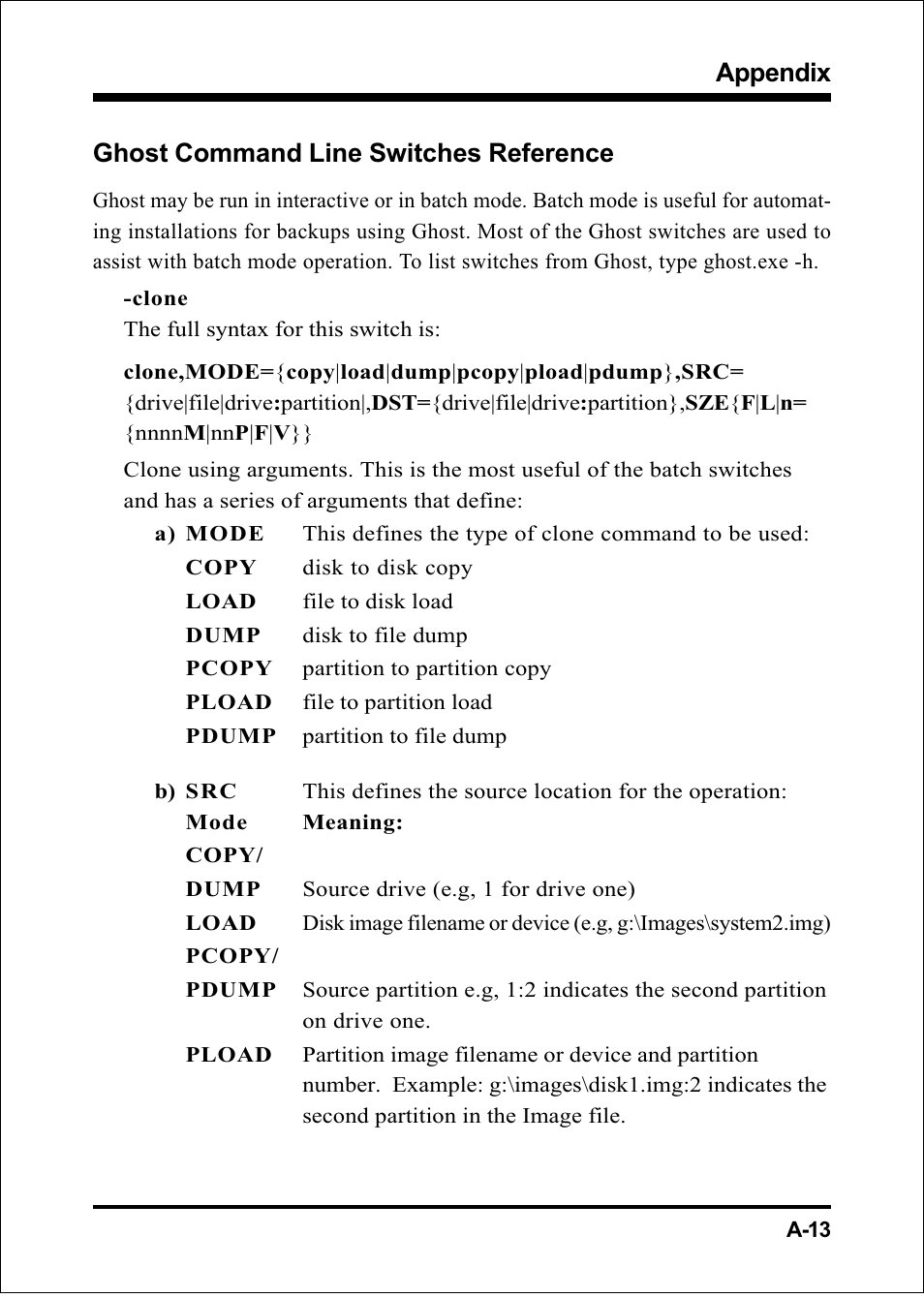 Appendix, Ghost command line switches reference | Compaq 60002MC10 User Manual | Page 60 / 66