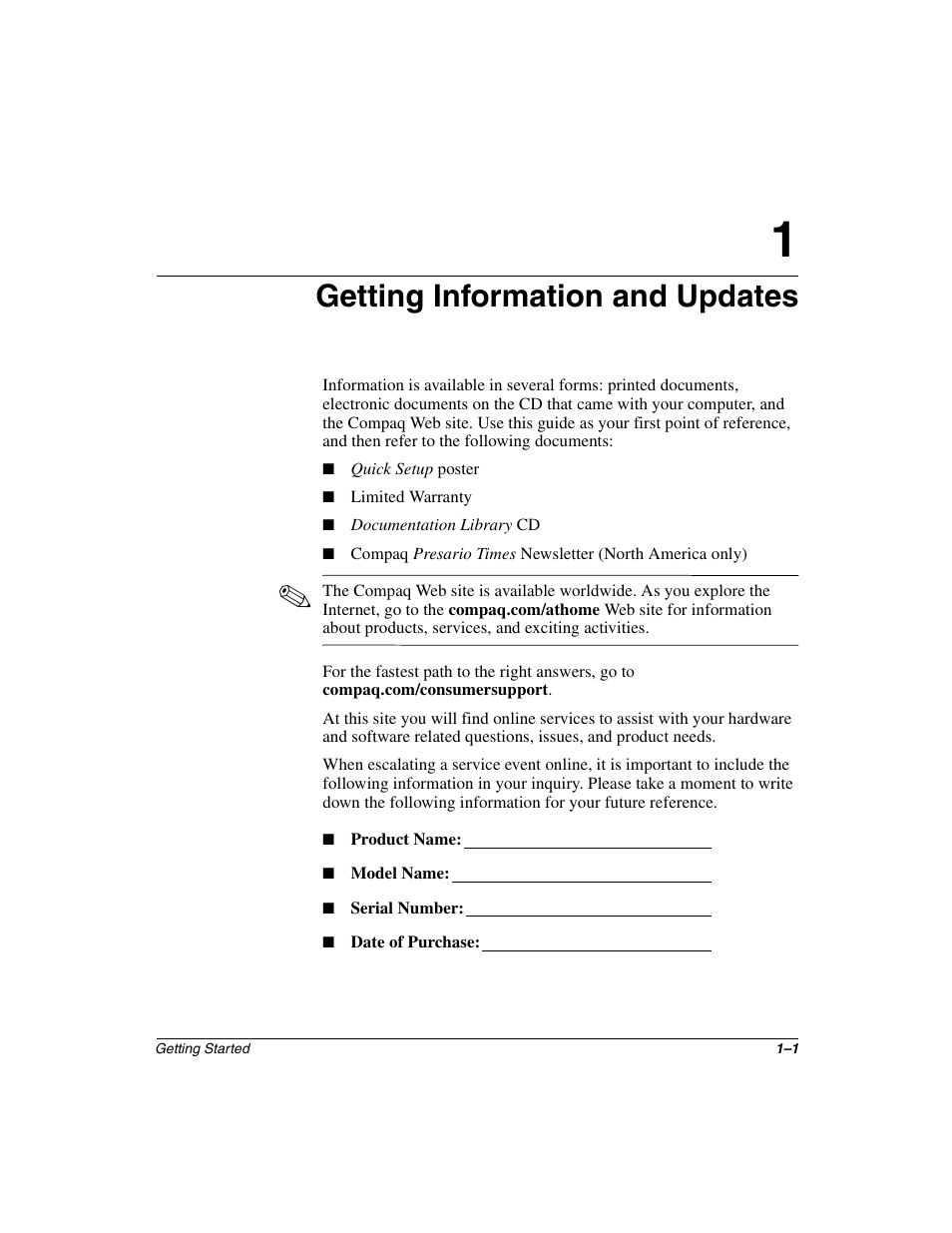 Getting information and updates | Compaq PRESARIO 4000 User Manual | Page 5 / 70