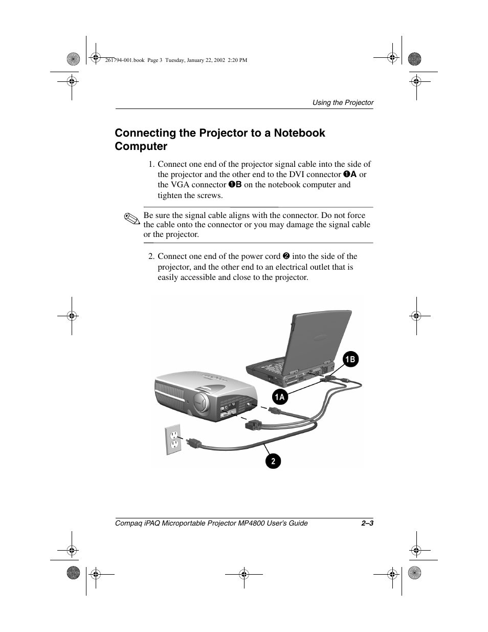 Connecting the projector to a notebook computer | Compaq MP4800 User Manual | Page 14 / 76