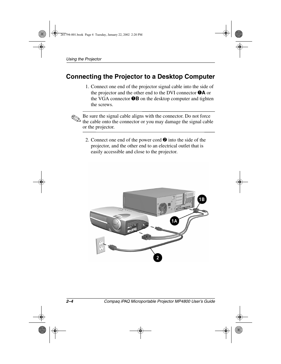 Connecting the projector to a desktop computer | Compaq MP4800 User Manual | Page 15 / 76