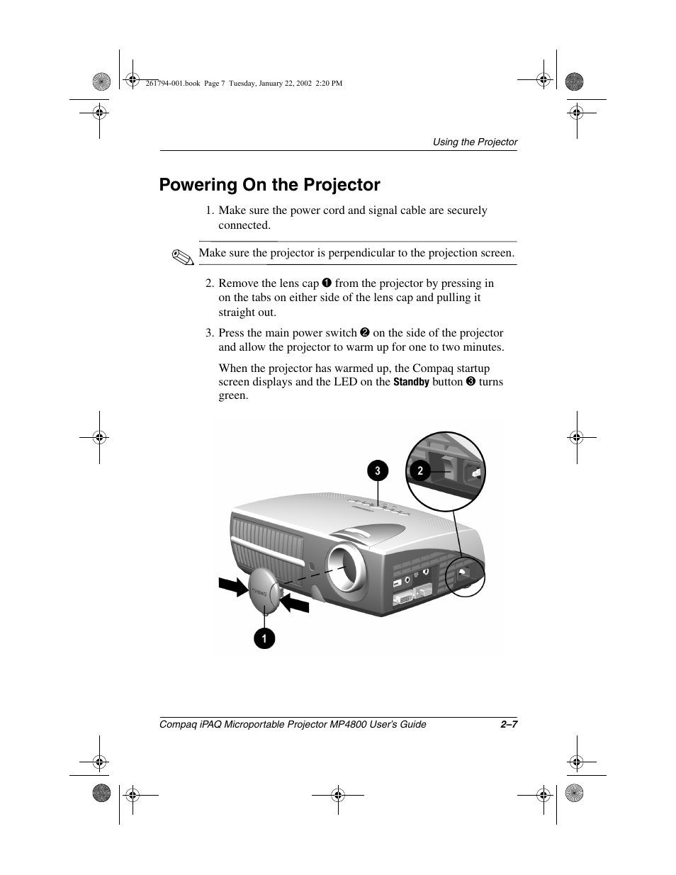 Powering on the projector | Compaq MP4800 User Manual | Page 18 / 76