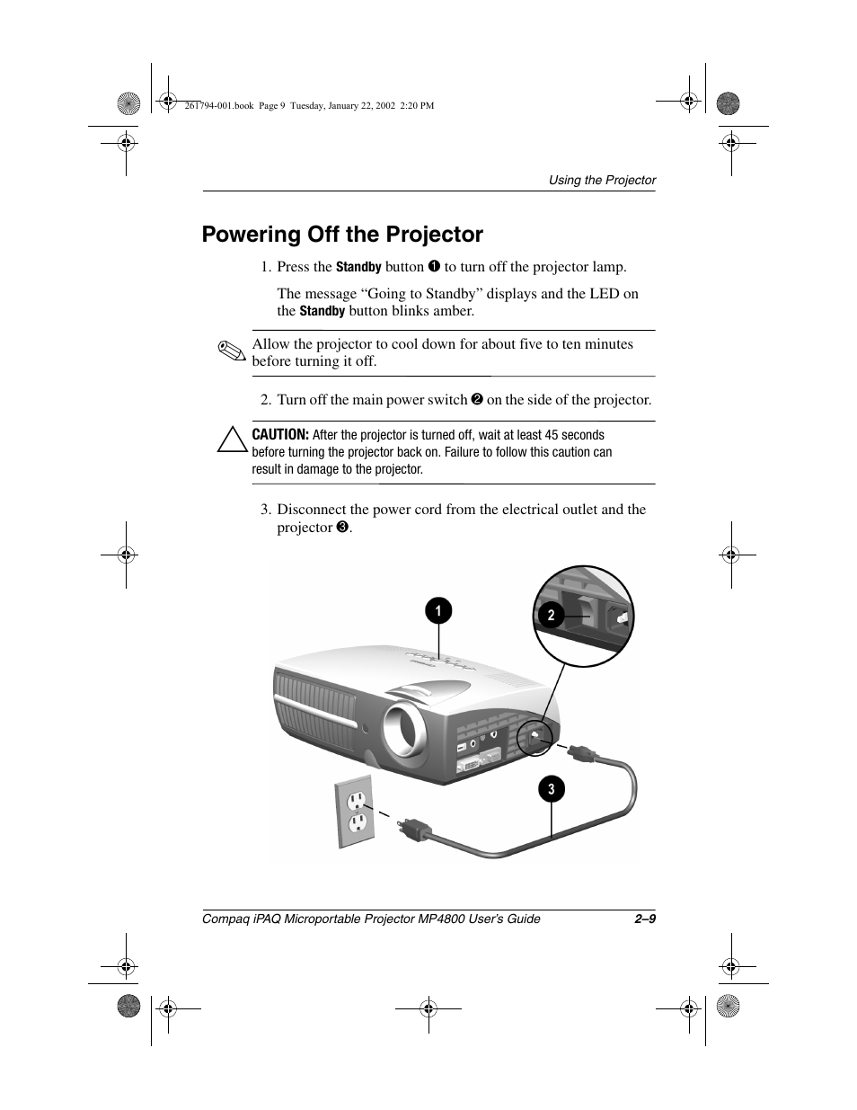 Powering off the projector | Compaq MP4800 User Manual | Page 20 / 76