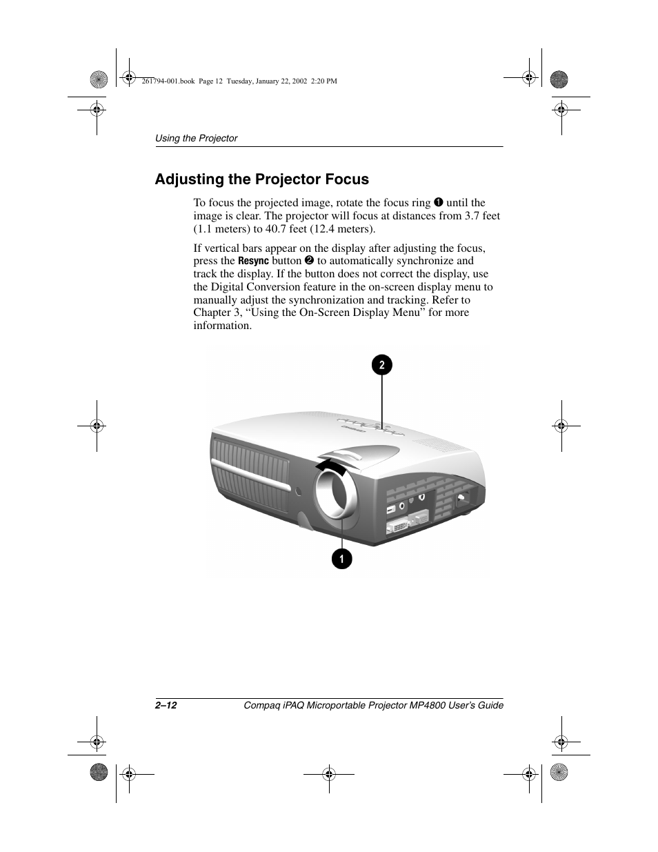 Adjusting the projector focus | Compaq MP4800 User Manual | Page 23 / 76