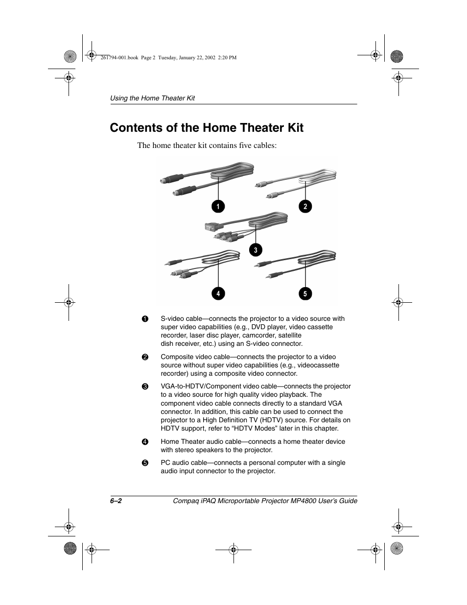 Contents of the home theater kit | Compaq MP4800 User Manual | Page 47 / 76