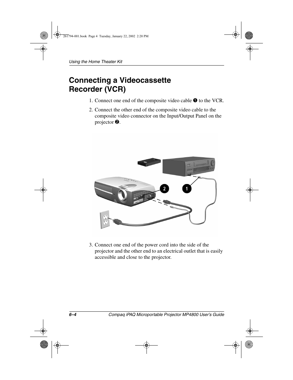 Connecting a videocassette recorder(vcr), Connecting a videocassette recorder (vcr) | Compaq MP4800 User Manual | Page 49 / 76