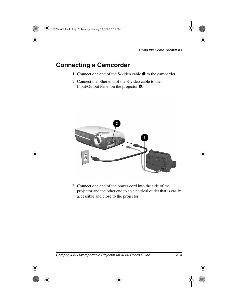 Connecting a camcorder | Compaq MP4800 User Manual | Page 50 / 76