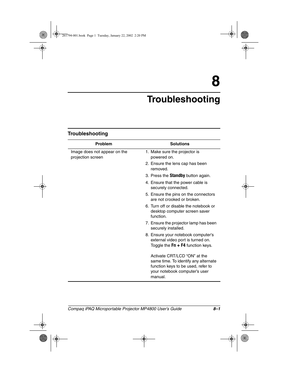 Troubleshooting | Compaq MP4800 User Manual | Page 61 / 76