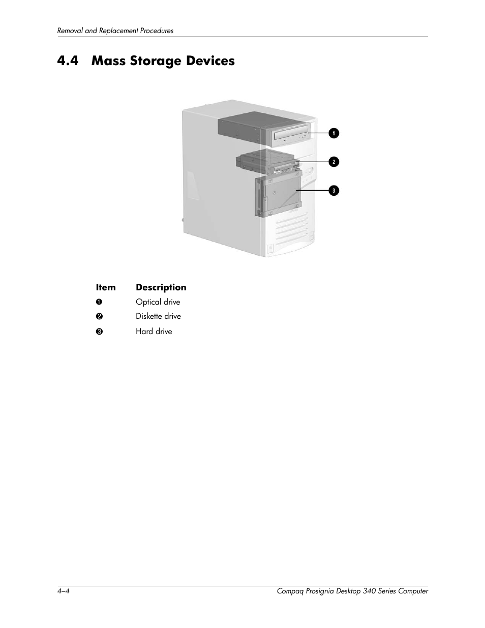 4 mass storage devices –4, 4 mass storage devices | Compaq Prosignia 340 Series User Manual | Page 30 / 56