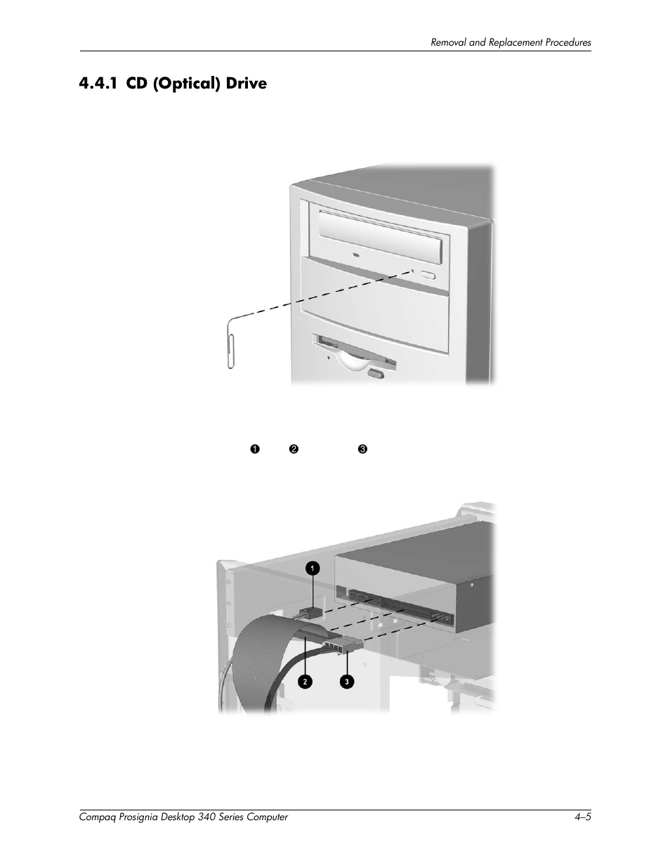 1 cd (optical) drive –5, 1 cd (optical) drive | Compaq Prosignia 340 Series User Manual | Page 31 / 56