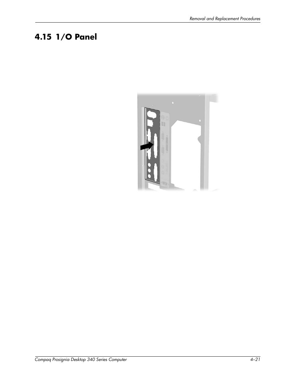 151/o panel –21, 15 1/o panel | Compaq Prosignia 340 Series User Manual | Page 47 / 56