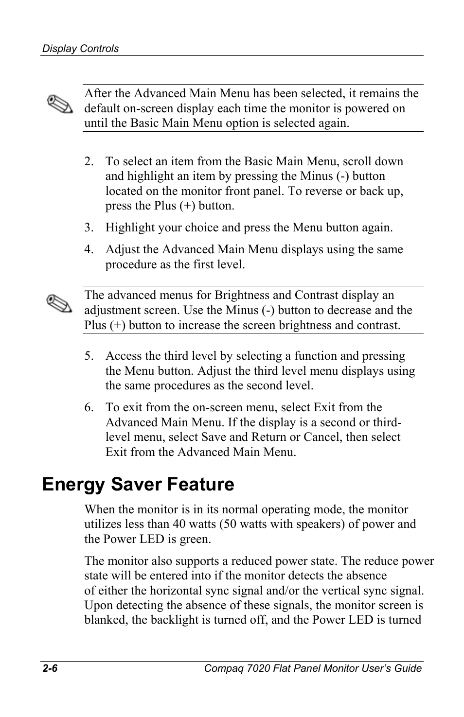 Energy saver feature | Compaq 7020 User Manual | Page 17 / 35