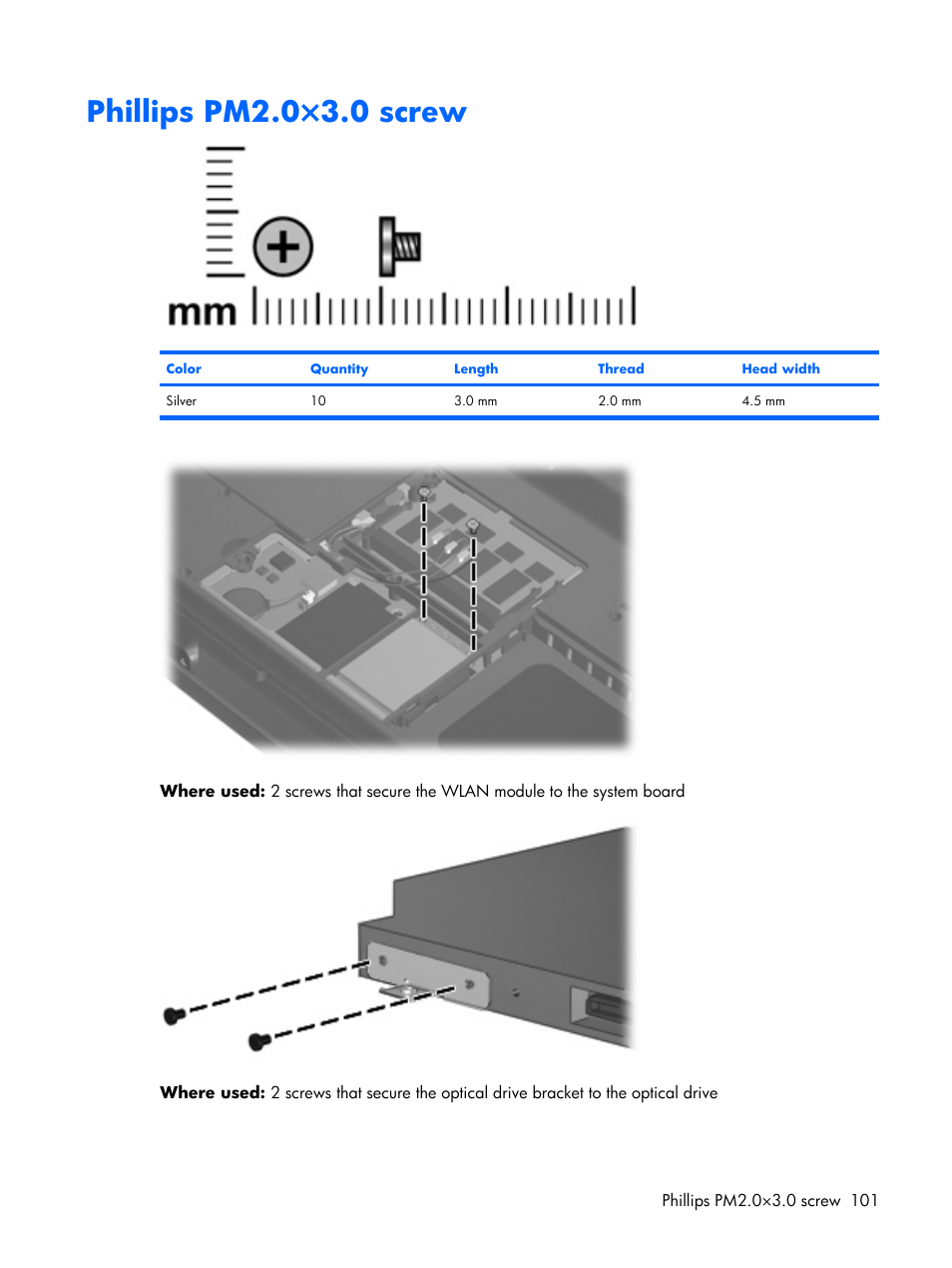 Phillips pm2.0×3.0 screw | Compaq V6500 User Manual | Page 109 / 148