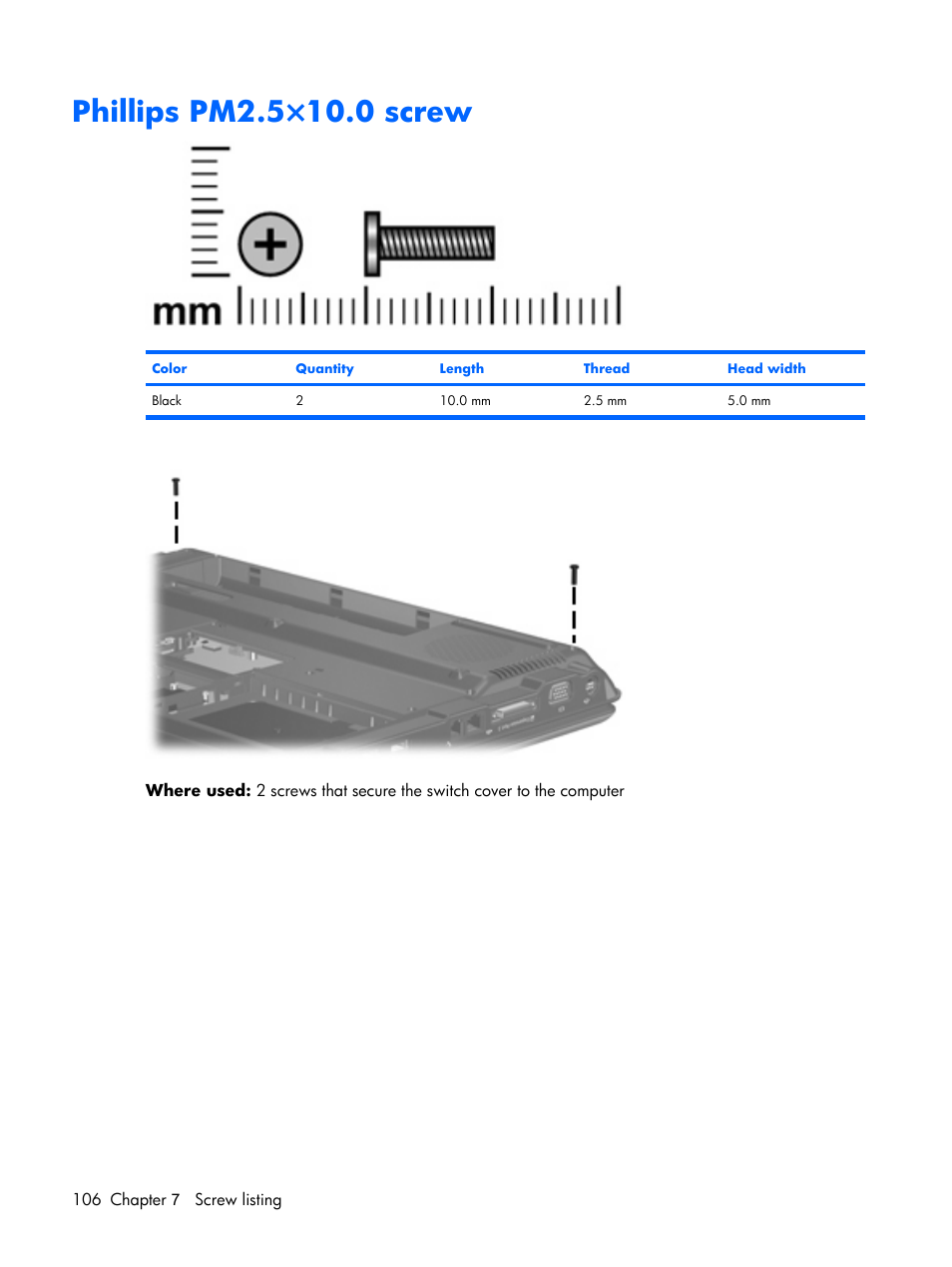 Phillips pm2.5×10.0 screw | Compaq V6500 User Manual | Page 114 / 148