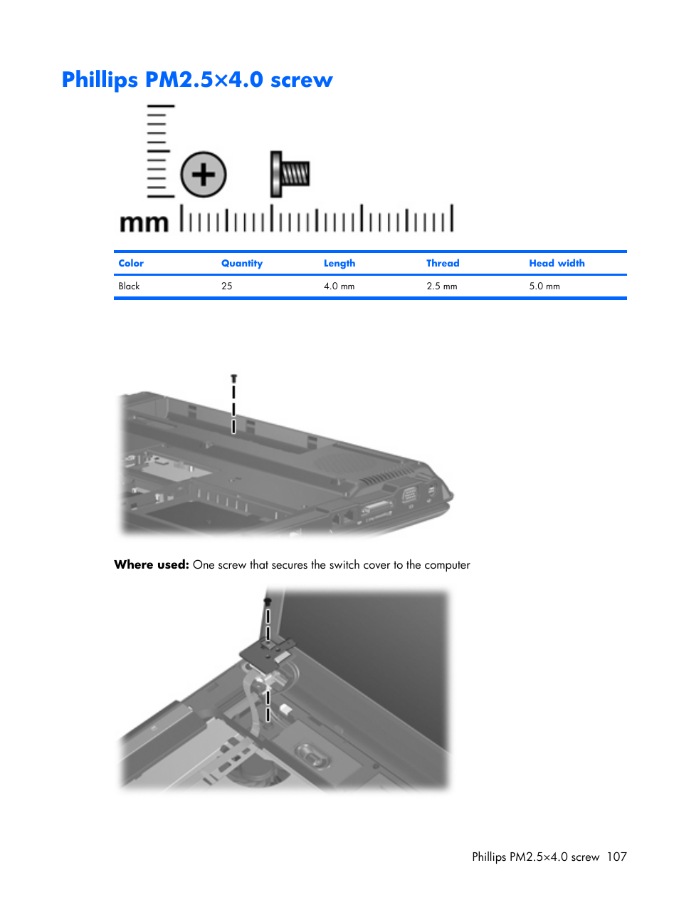 Phillips pm2.5×4.0 screw | Compaq V6500 User Manual | Page 115 / 148