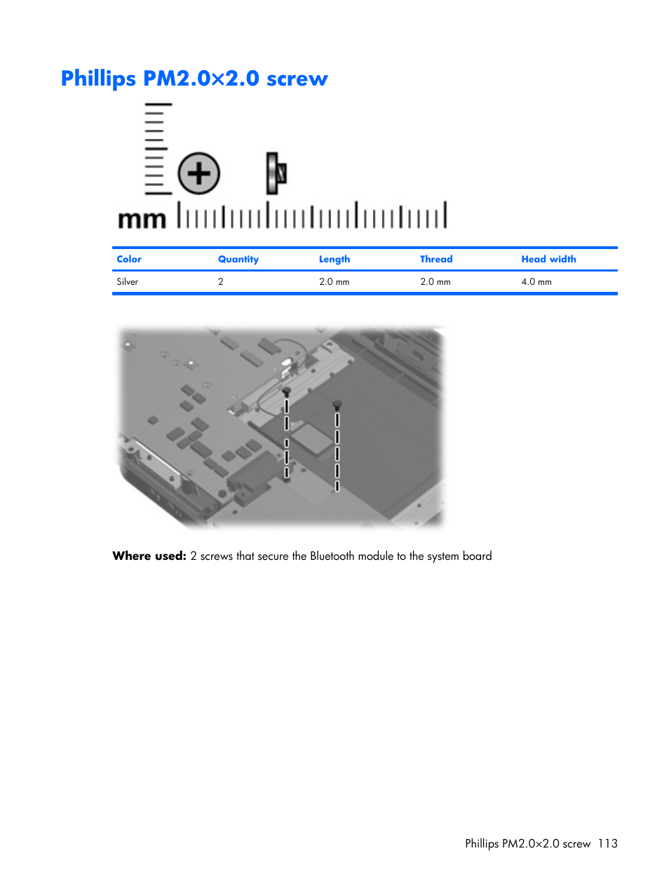 Phillips pm2.0×2.0 screw | Compaq V6500 User Manual | Page 121 / 148