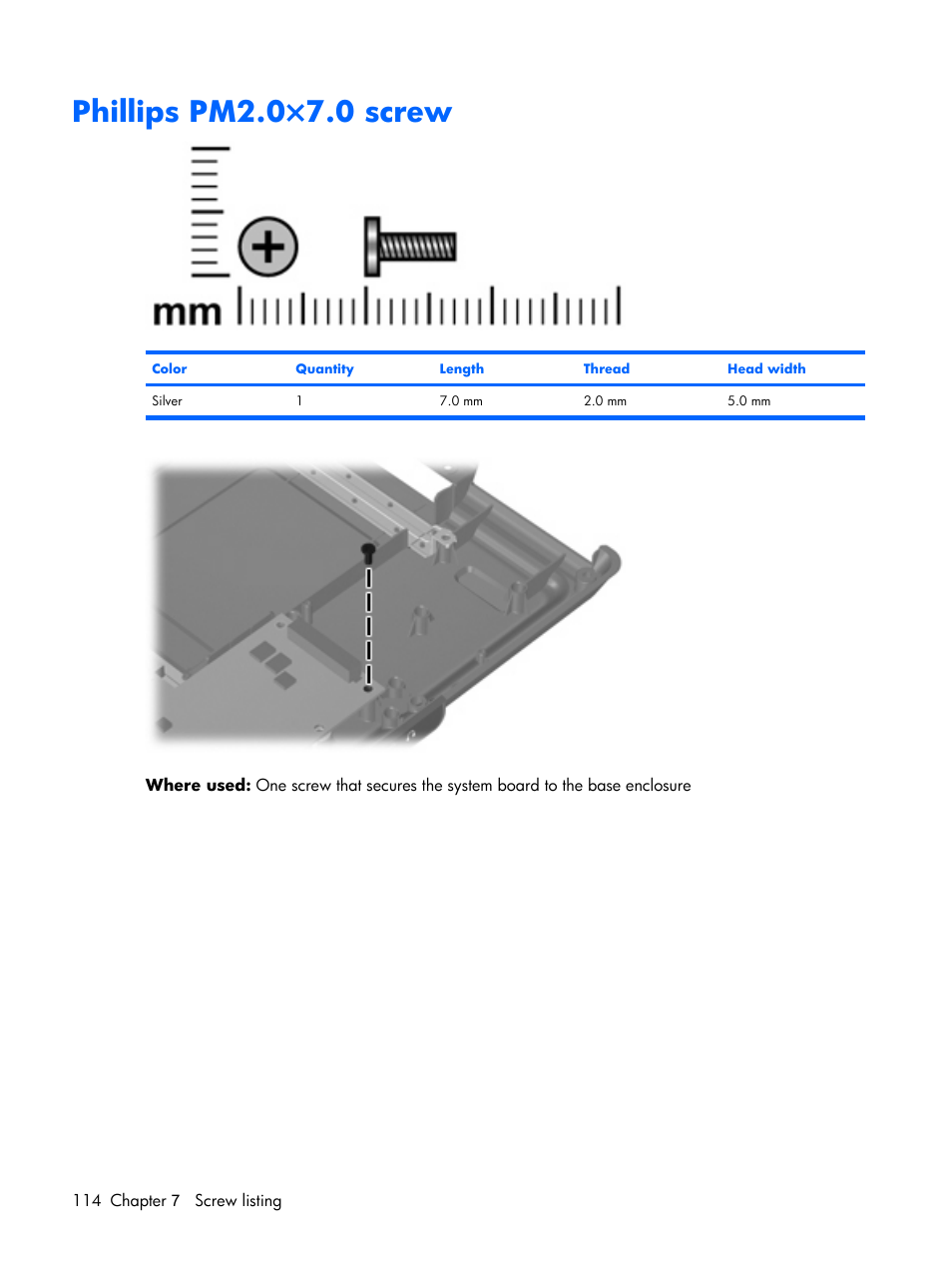 Phillips pm2.0×7.0 screw | Compaq V6500 User Manual | Page 122 / 148