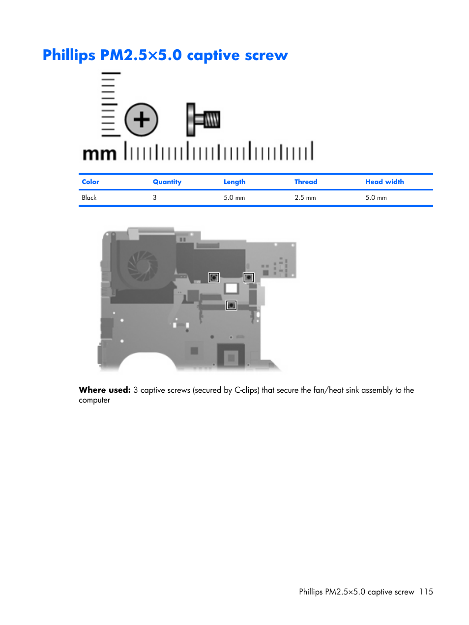 Phillips pm2.5×5.0 captive screw | Compaq V6500 User Manual | Page 123 / 148